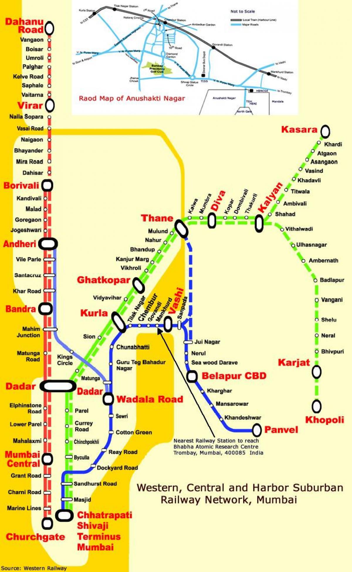 孟买中央线路站地图