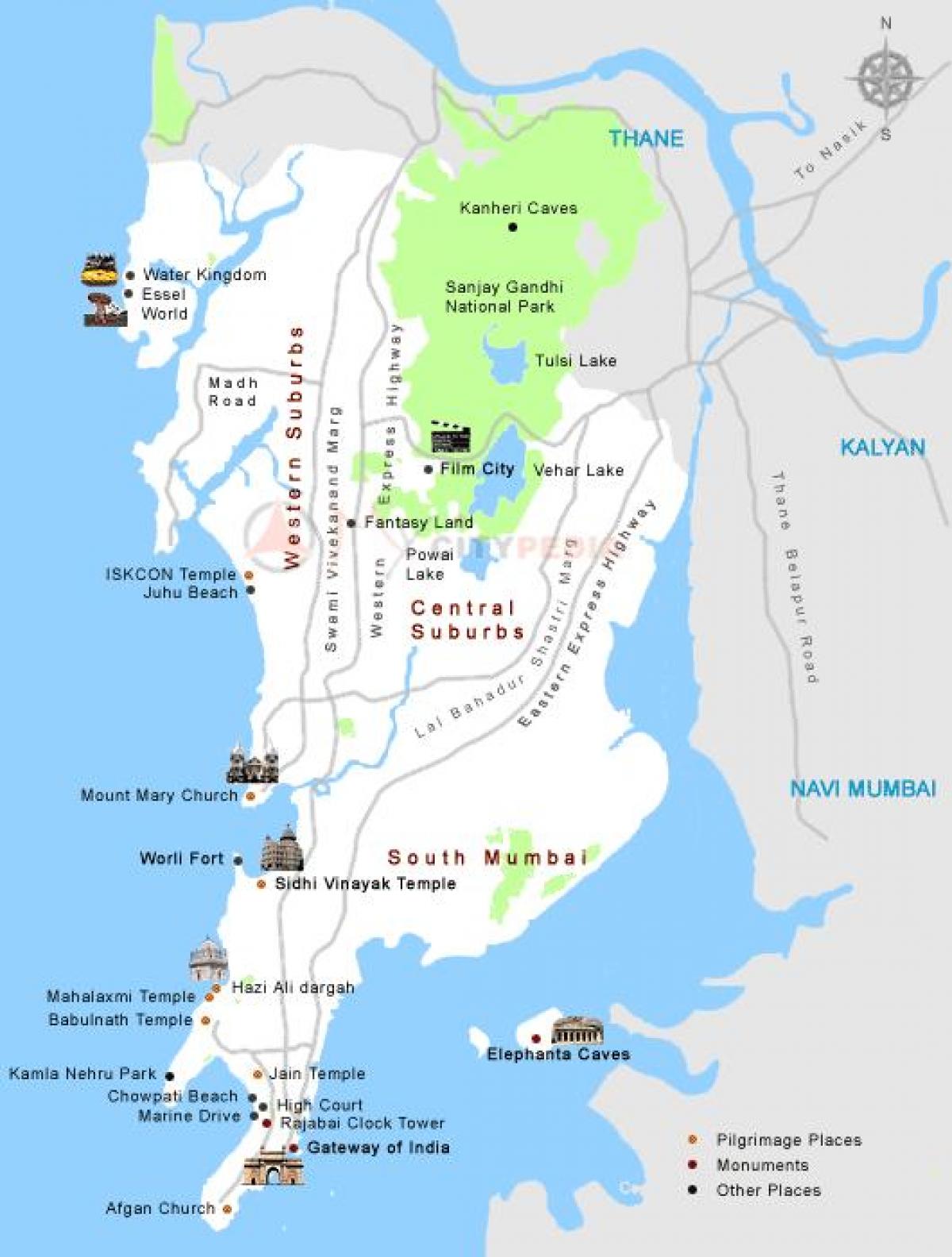 地图孟买的旅游景点